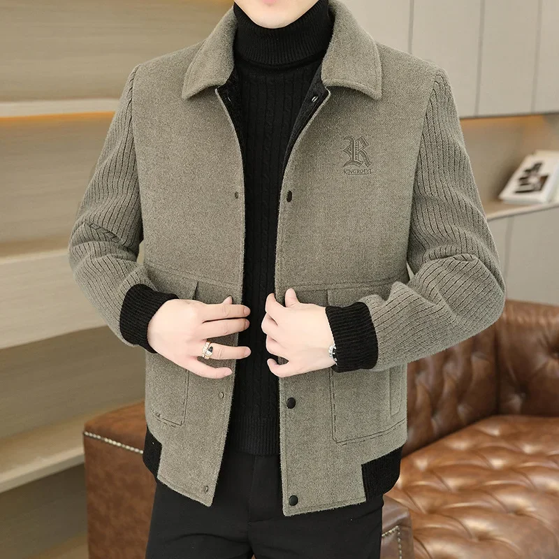 

Autumn Winter Wool Blends Jackets Men Fashion Thickened Warm Lapel Woolen Trench Coat Casual Business Overcoat Men Clothing