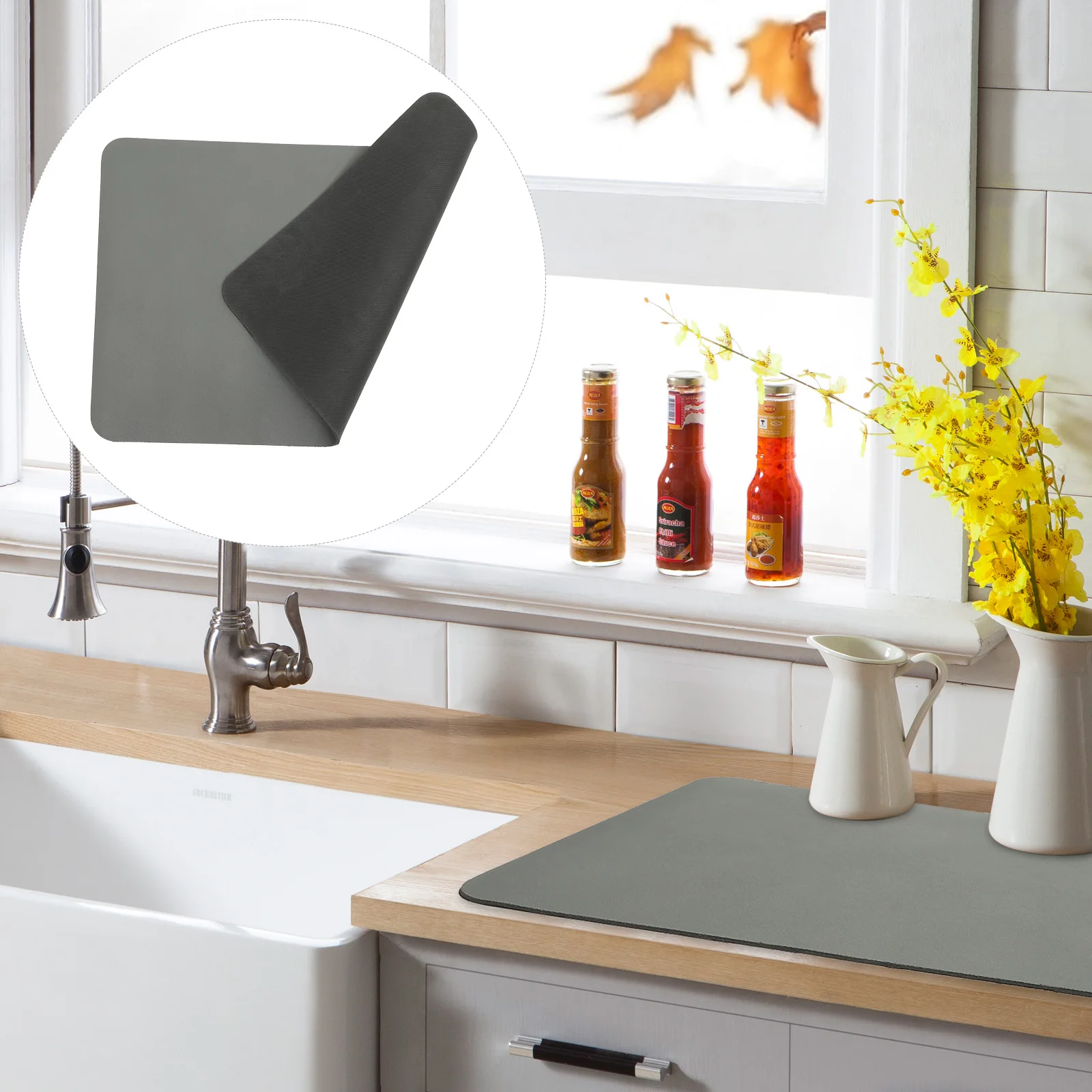 

Diatomite 60x40cm Grey Kitchen Countertop Coffee Mat Absorbent Non Slip Dish Drying Pad for Bar Desktop Maker Mats