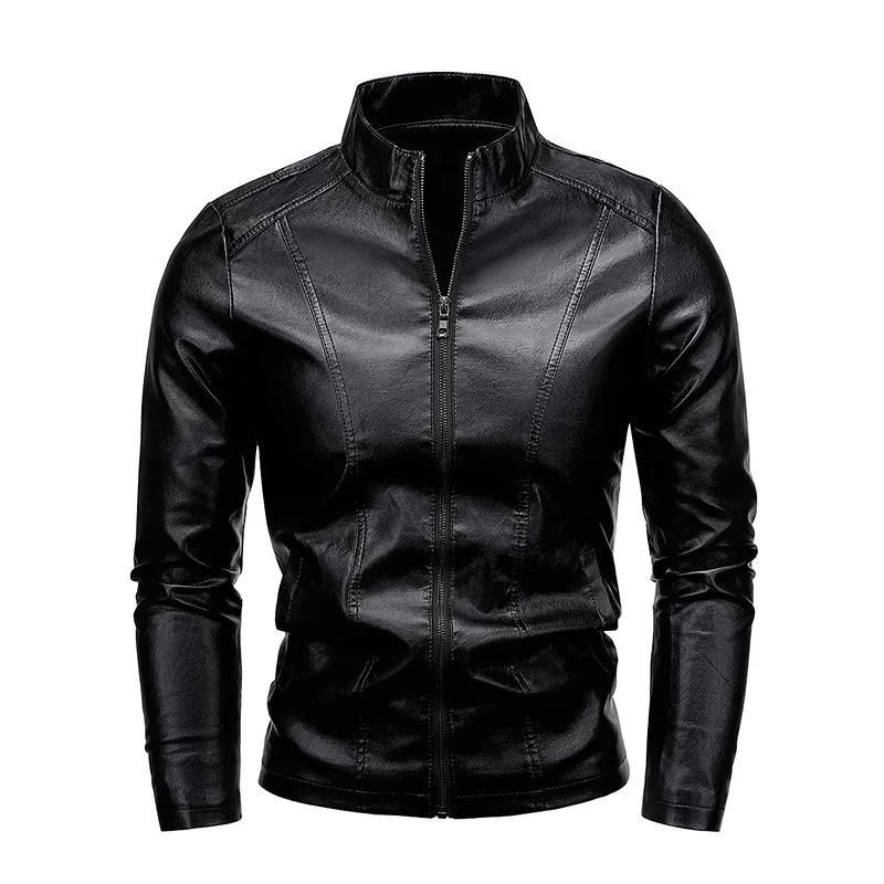 Spring Autumn Motorcycle Leather Jacket For Men Casual Plus Size PU Jacket Slim Fit Handsome Retro Stand Collar Leather Coat