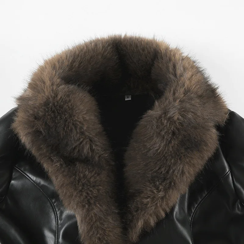 2025 Winter Fur Leather Jacket Women Fashion Suitable Leather Jacket Feamle Lapel Cashmere Thick Motorcycle Leather Warm Coat