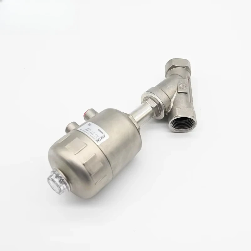 زيت هواء مائي يعمل بمكبس ثنائي الاتجاه، صمام مقعد زاوية ملولب برأس هوائي من الفولاذ المقاوم للصدأ 304