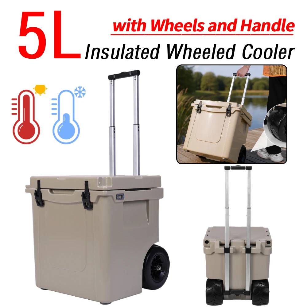 

Изолированный портативный холодильник на открытом воздухе объемом 5 л с колесиками и ручкой, вращающийся холодильник с выдвижной ручкой для пляжа, кемпинга, рыбалки