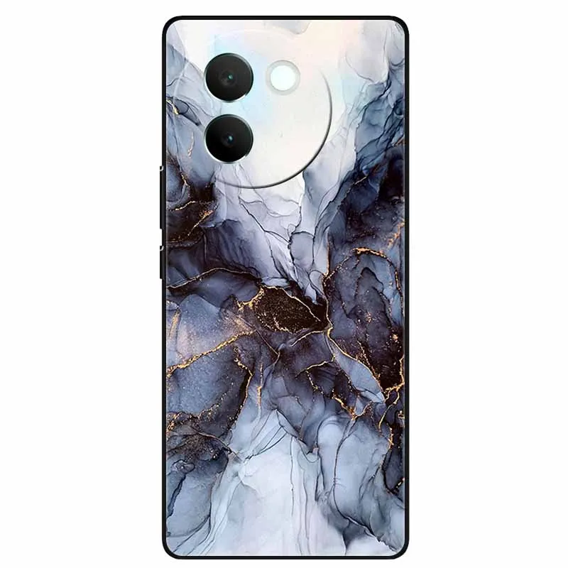 For Vivo V30e 5G Case 6.78\'\' Black Silicon TPU Soft Phone Cover for VivoV30e V 30e 5G Protect Bumper Shell Fashion Marble Capa