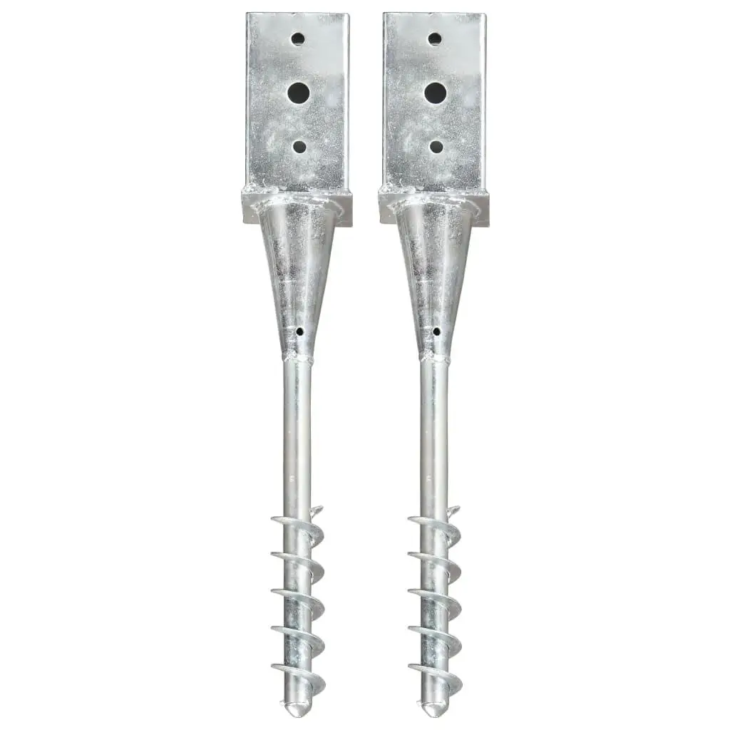 2pcs Galvanized Steel Ground Spikes Silver 8x8x57 cm for Secure Outdoor Use