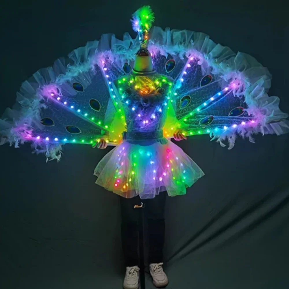 LED Wings Belly Dance Wings Prop Shining LED Lamp Wings Costumes show Sticks Light Adult Child Peacock dance Cosplay Nightculb
