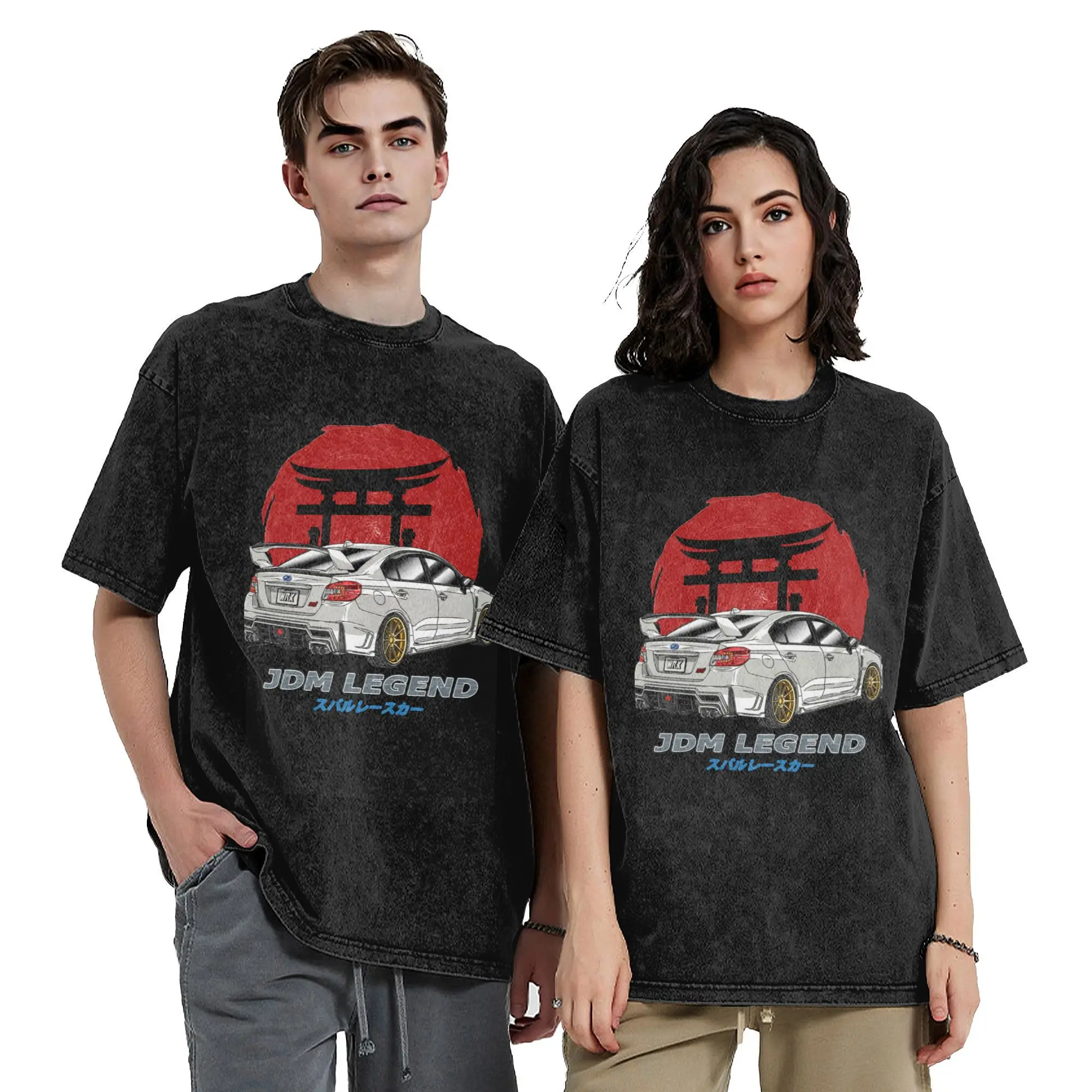 Initial D White Subie Impreza WRX STi Vintage Washed T Shirt For Men Women Round Neck Short Sleeve Tops Cotton Summer TopsTops