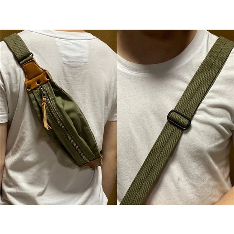 Canvas And Genuine Leather Chest Bag For Men Male Vintage Handmade Casual Travel Small Sports Shoulder Bag Crossbody Bags Pouch