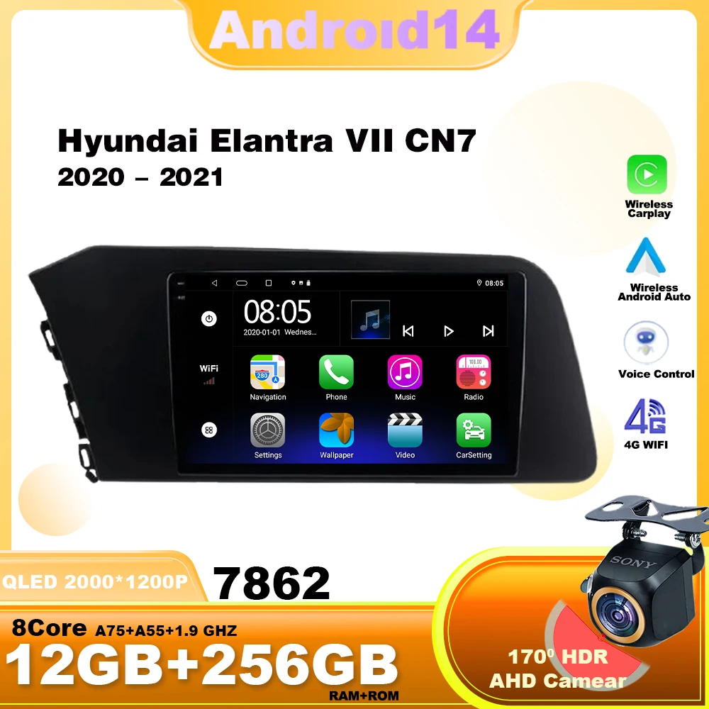 

Android14 For Hyundai Elantra VII CN7 2020 - 2021 Car Radio Navigation Multimedia Video Player WIFI GPS Unit Wireless Carplay