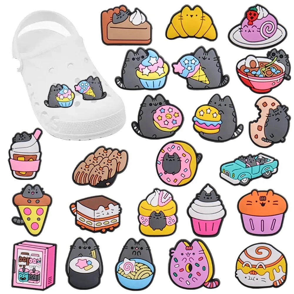 1pcs PVC Shoe Charms Kawaii Cat Cupcake Pizza Noodles Hamburger Ice Cream Car Buckle Clog Hole Slipper Ornaments Kids Party Gift