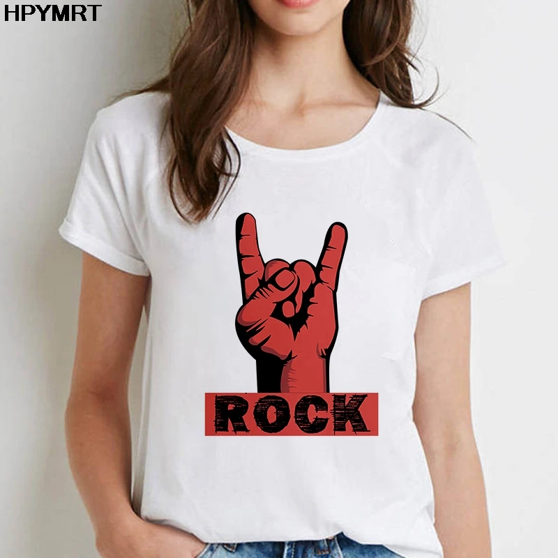 Rock Gesture Printed Women T Shirt Casual Fashion Tshirt Harajuku Female Short Sleeve T-shirt Summer Clothes Fun Graphics Tops