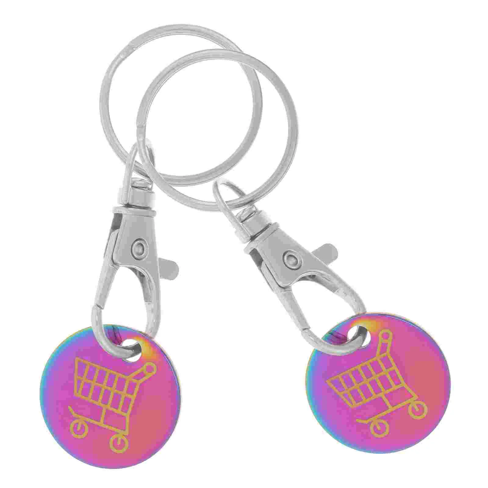 2 Pcs Token Keychain Shopping Trolley Pendant Coin Holder Titanium Steel Decor Rings