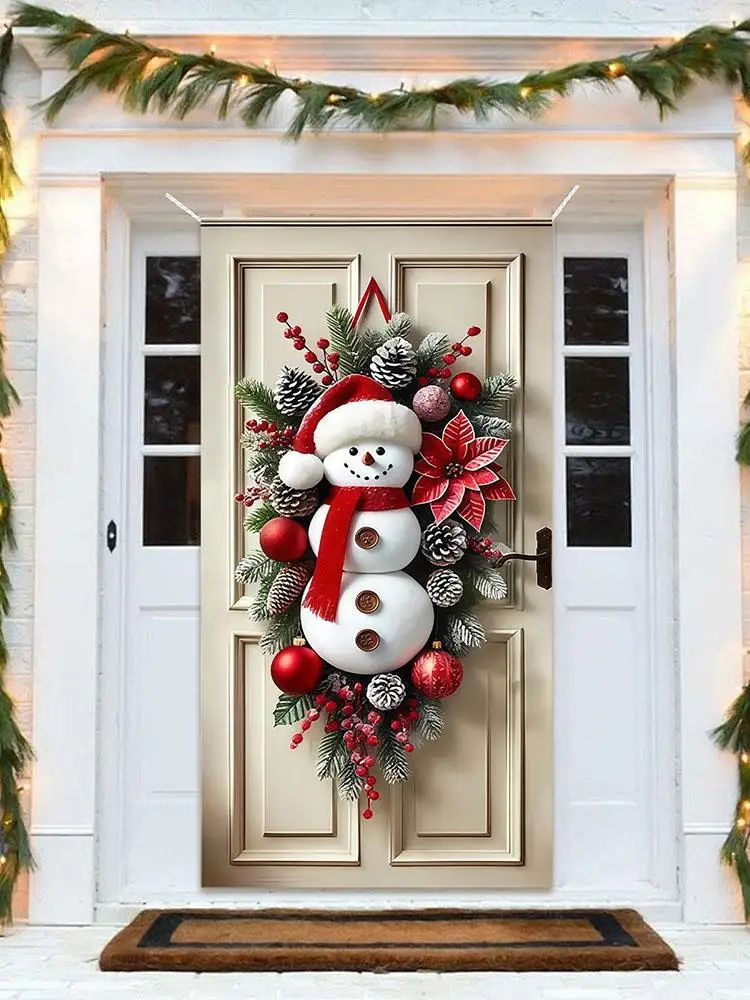 2025 Weihnachts-Türdekoration, Schneemann, niedliche Heimdekoration, Weihnachts-Türbanner, große Ornamente für drinnen und draußen, Wand, Wohnzimmer, Pati – Detail 7