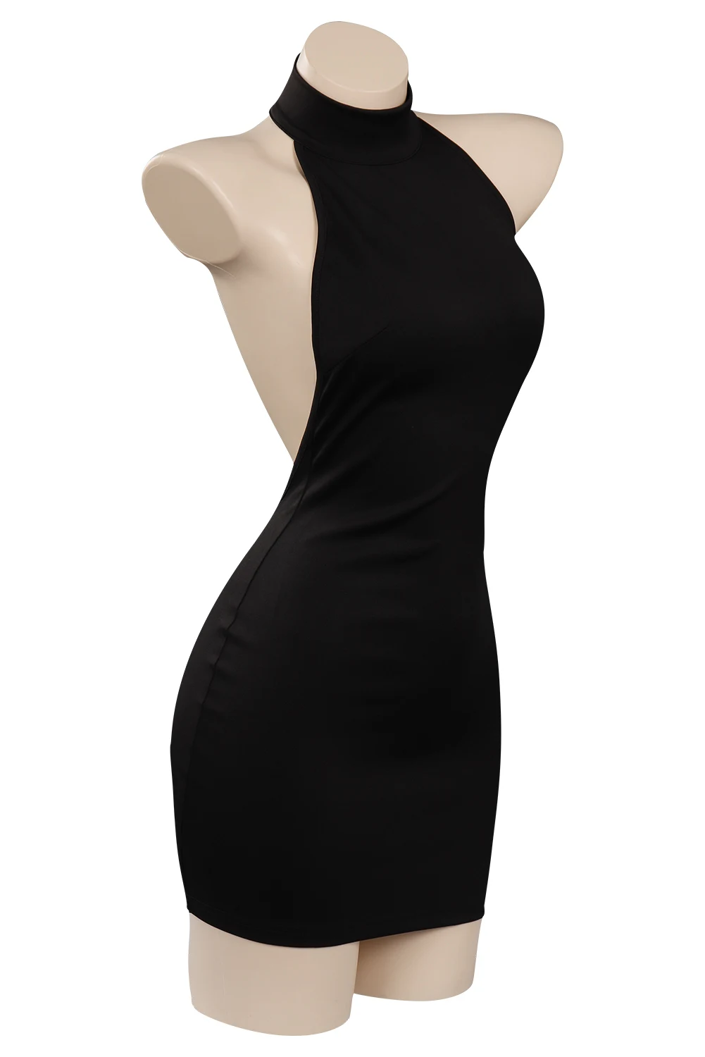 Vermeil em vestido bodycon sem mangas dourado para mulheres, uniforme preto sexy, pescoço halter, pulôver sem costas, traje cosplay