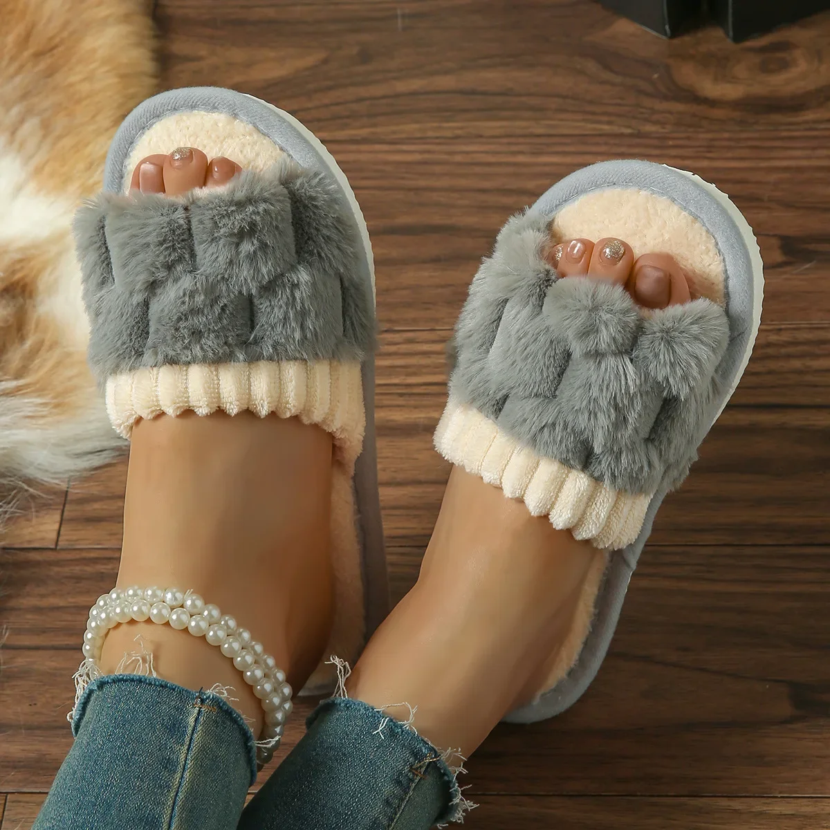 Cotton Plush Slippers for Women Flat Bottom Non-slip Comfortable Slides Fashion Winter Autumn Warm Light Female House Shoes