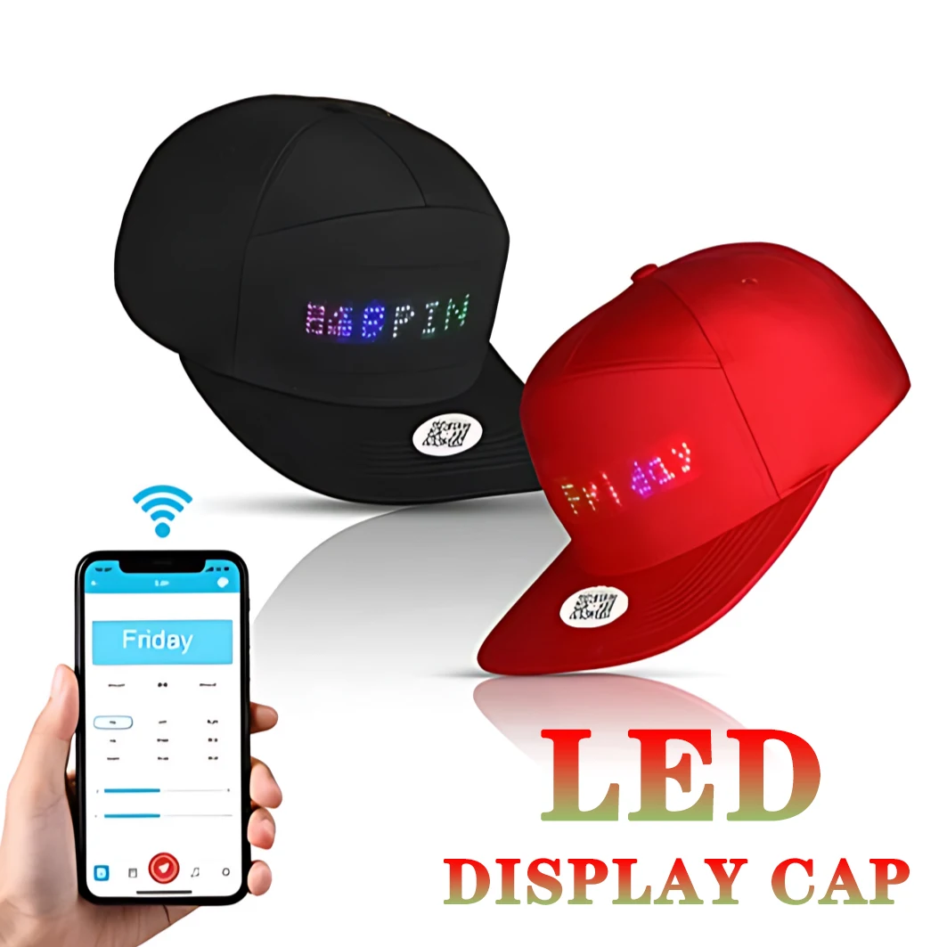 Unisex Baseball Cap USB Rechargeable Bluetooth APP Programmable LED Scrolling Message Display Board Hip Hop Street Snapback Hat