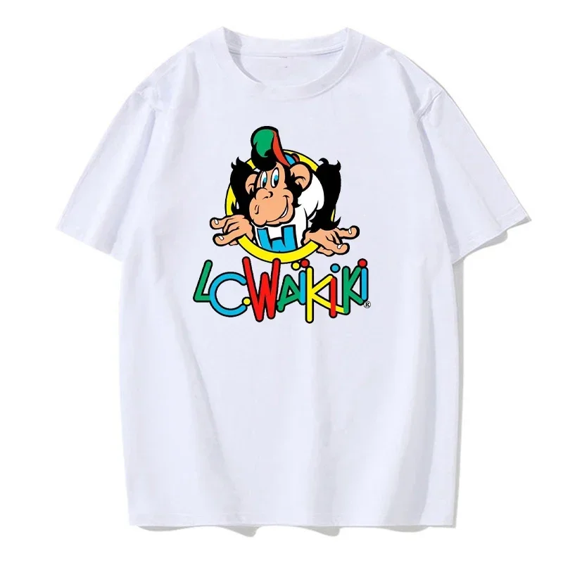 New Summer Fashion Men's Short Sleeve LC Waikiki Monkey Funny Cartoon Anime Design T-Shirt White Casual Tees Hip Hop Boy Tops