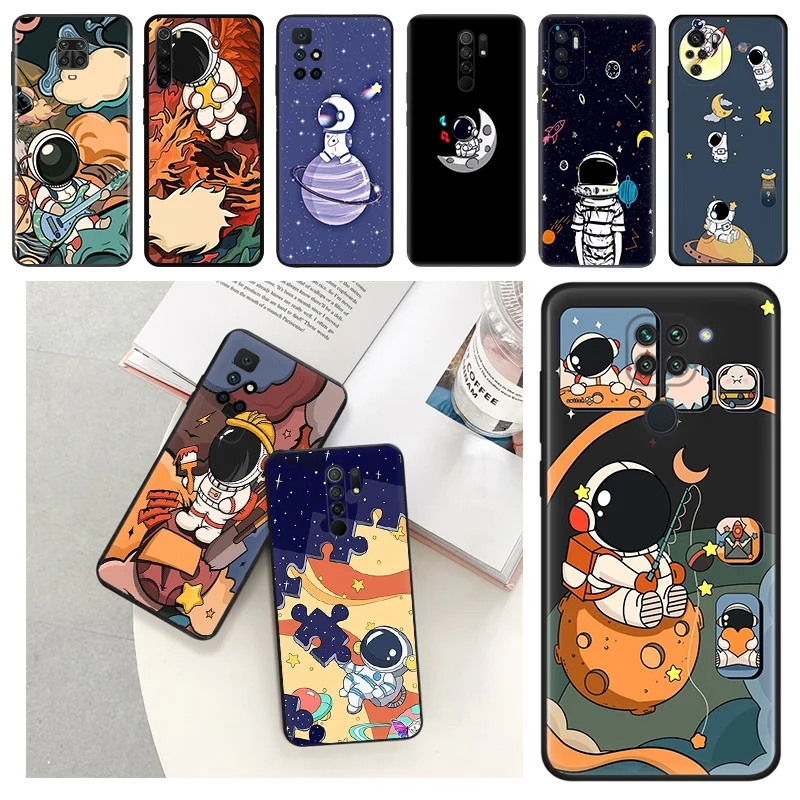 For Redmi Note 12 4G 12S 11 Pro 5G 11s 10 10s 9 9s 9t 8t 7 8 Cute Moon Astronaut Rocket Matte Soft Phone Shell Case Cover