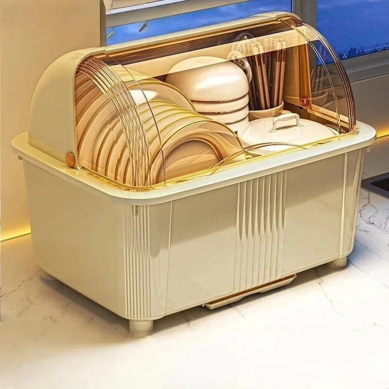 

Large Capacity Kitchen Bowl Storage Organizer Dish Shelf Dustproof Drainage Storage Box Draining Dish Dryer Kitchen Accessories