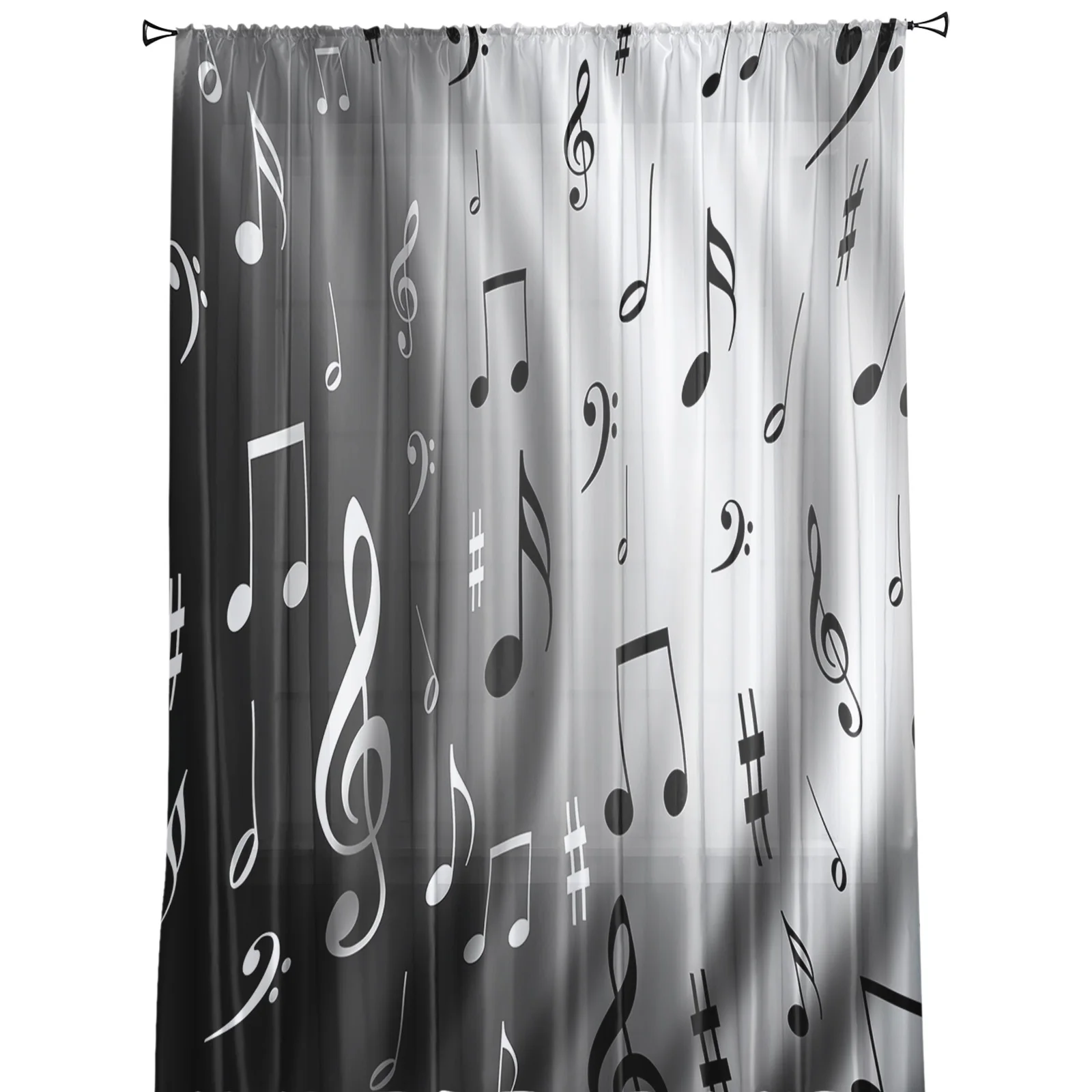 Water Wave Music Black White Musical Notes Sheer Curtains for Living Room Decor Window Curtains Kitchen Tulle Voile Curtains