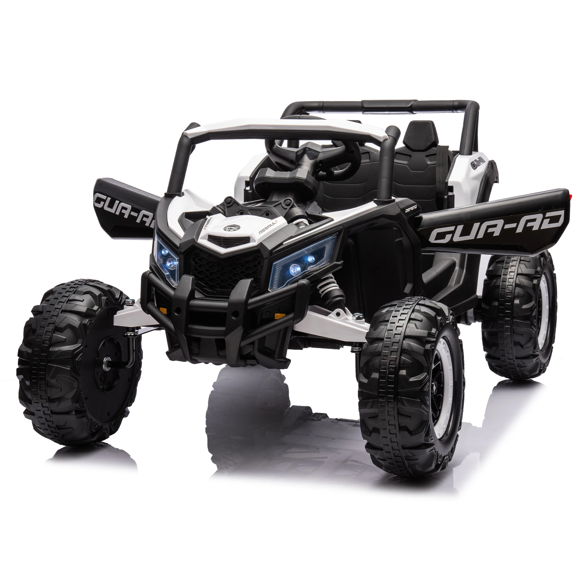 UTV Ride-On Car avec télécommande pour enfants, SFP de sécurité à 3 points, lecteur de musique, lumières LED, interrupteur haute et basse vitesse, 12V