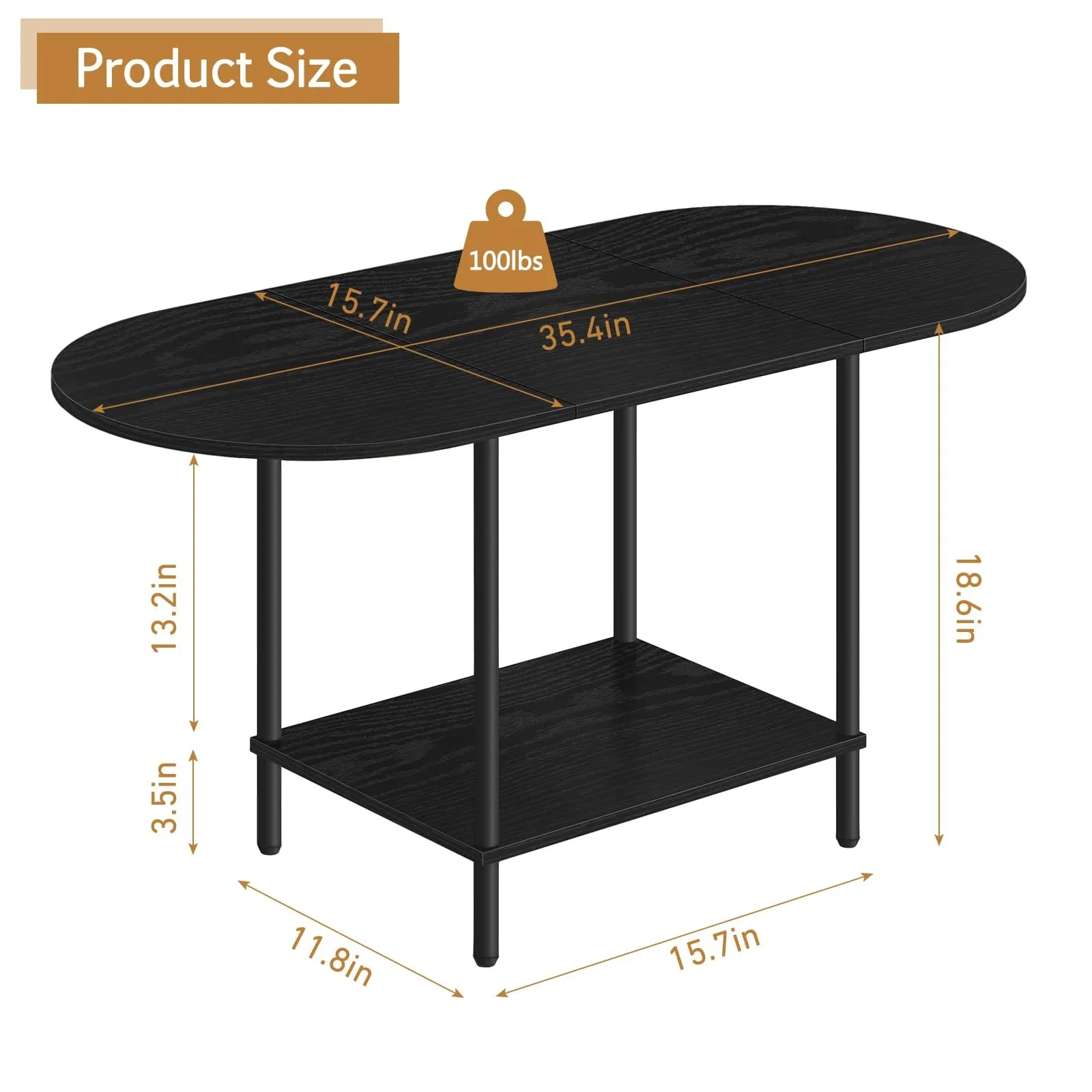 طاولات المقهى، طاولة قهوة بيضاوية سوداء أنيقة مع تصميم من طبقتين لغرفة المعيشة، طاولة مركزية صغيرة، مظهر حديث لمنتصف القرن #3