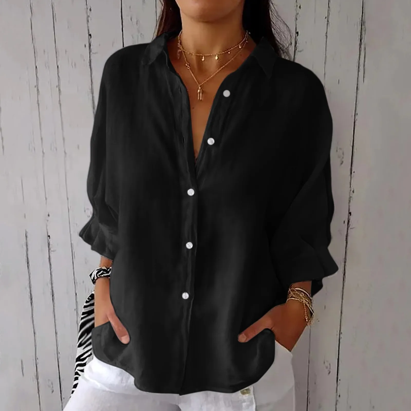 Women Summer Elegant Cotton Linen Shirts Solid Button Lapel Back Lace-up Blouses Summer Long Sleeve Loose Tops Tunic Blusas