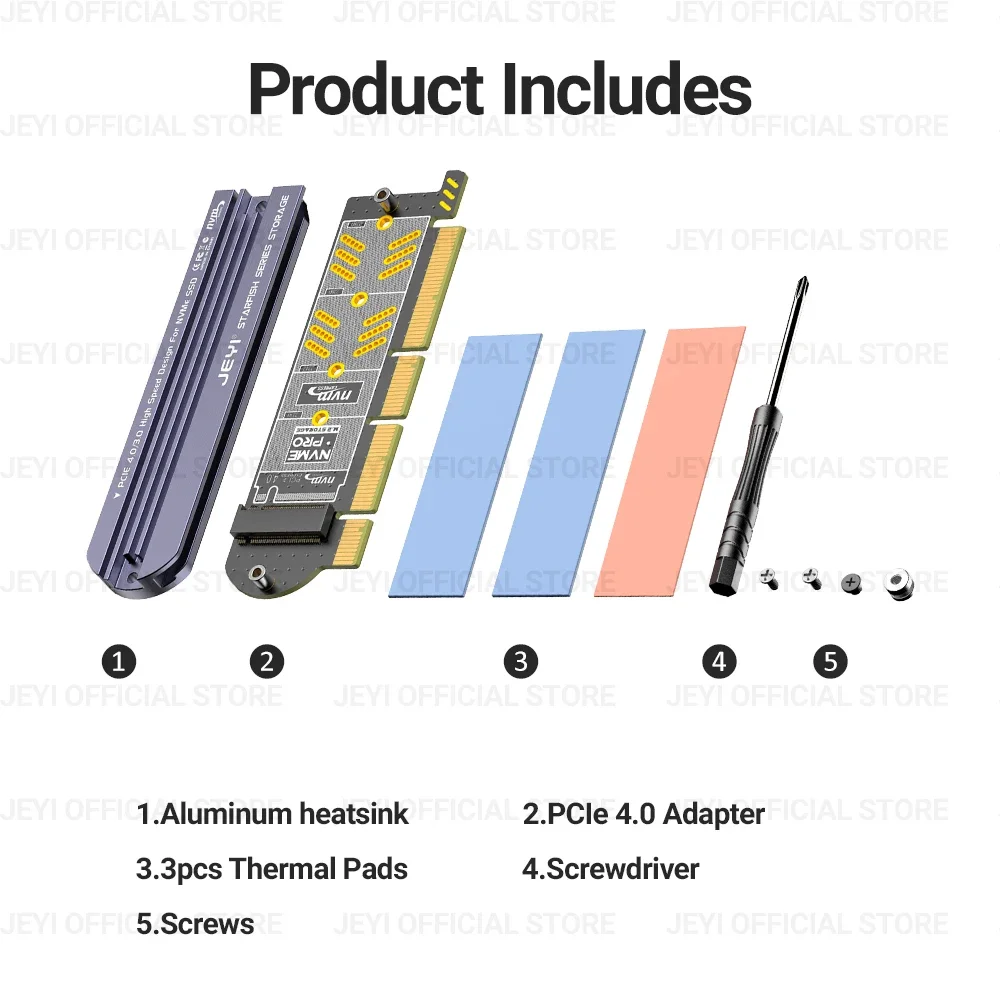 JEYI-adaptador M.2 NVME a PCIe 4,0 3,0, disipador de calor SSD de aluminio, NVMe 64Gbps Gen4 PCIE X4 X8 X16, tarjeta de expansión para escritorio