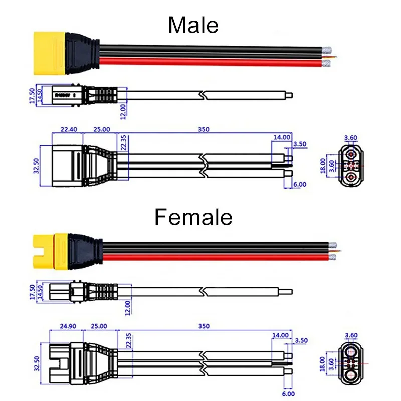 AS150U Model Plug Connector 70A Fireproof  Signal Needle Lithium Battery Male Female Head Waterproof Socket 8AWG with 35cm Line