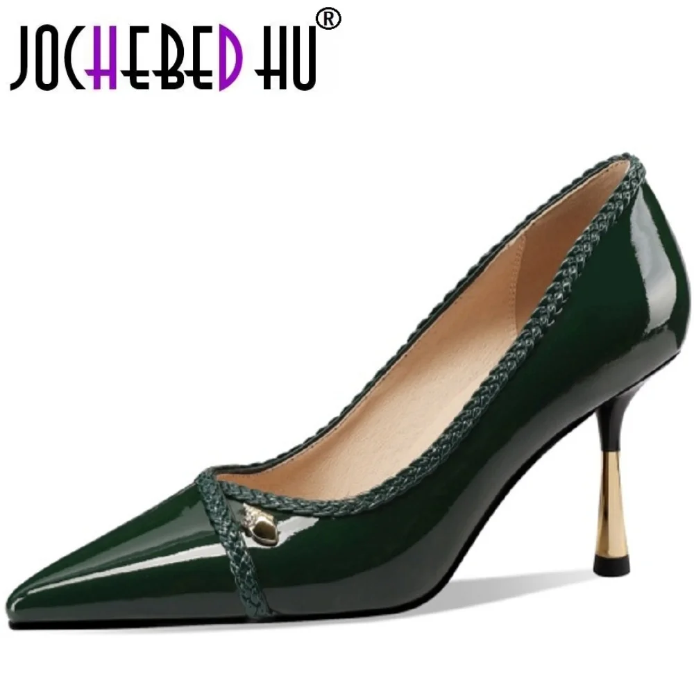 

【JOCHEBED HU】Handmade Genuine Leather Soft and comfortable Woman Pointed Toe Pumps Shoes Concise Ladies Shoes 33-43