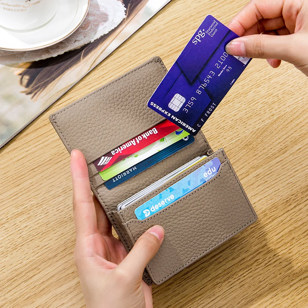 First Layer Cowhide ID Credit Bank Business Card Holder Storage Coin Purse Clutch Wallet Small Bag Pocket for Men Women