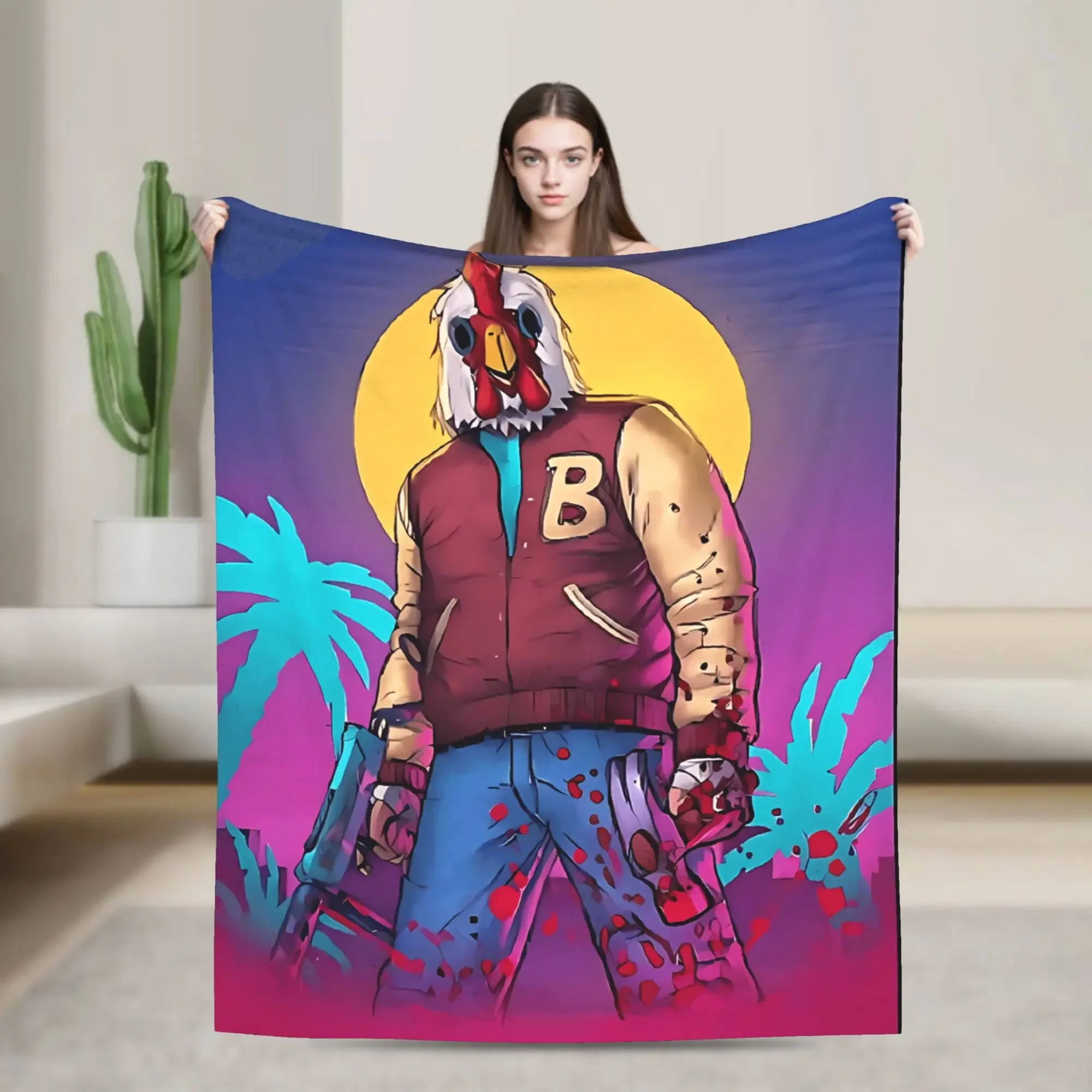 Warm Blanket Airplane Travel Hotline Miami Jacket Throw Blanket  Flannel Bedspread For Bedroom Aesthetic Sofa Bed Cover