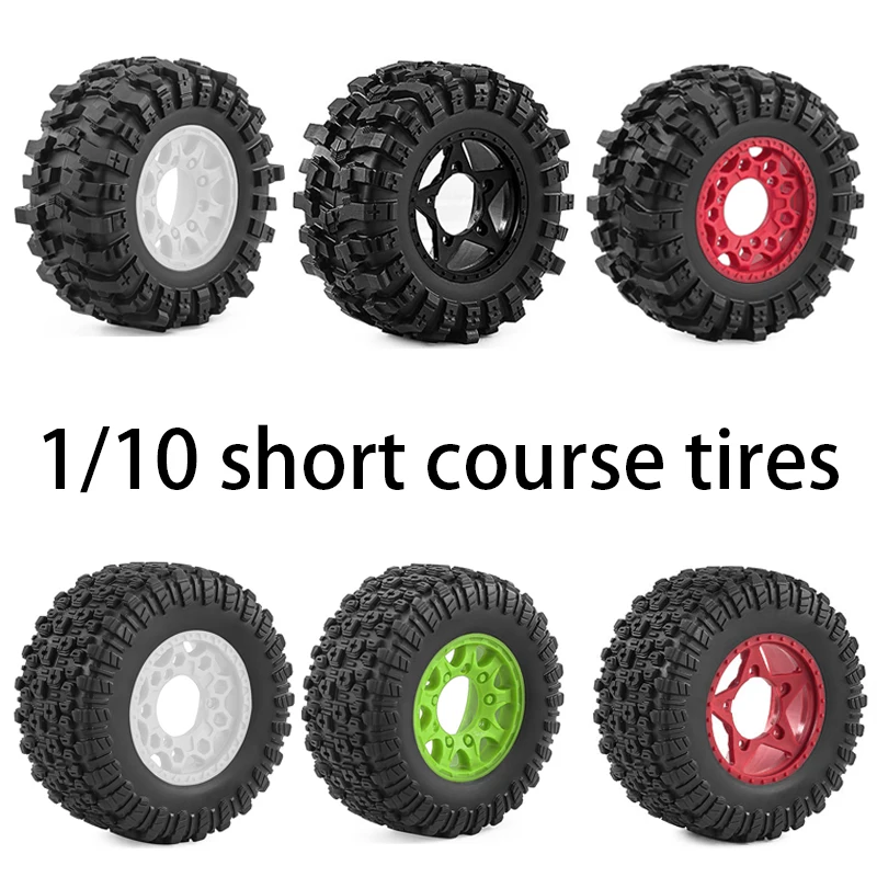 

1/10 Short Course Tires and Wheels with 3 Adapters 12/14/17mm Hex for ARRMA Senton TRX Traxxas Slash 2WD 4X4 VXL, Axial SCT10, L