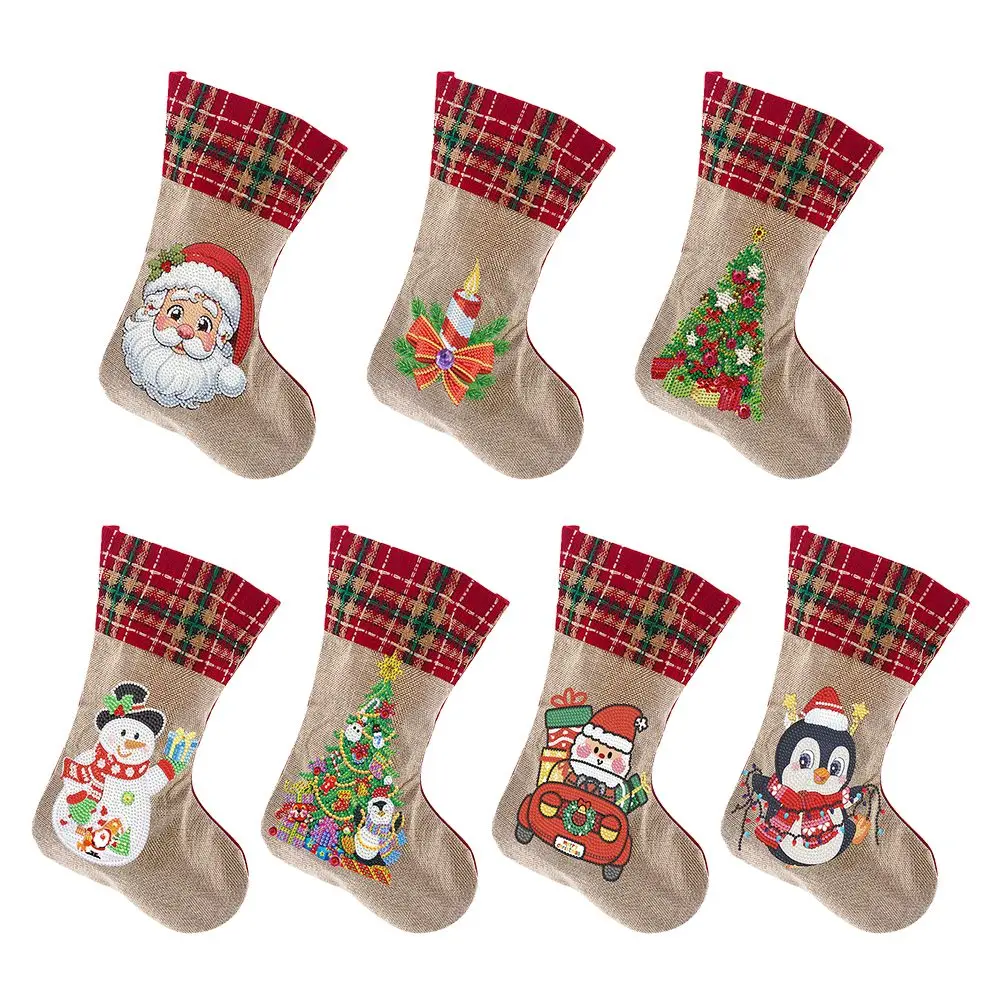 

Christmas Stockings Socks Gifts Candy Bag Elk Xmas Tree Deer Printing Pocket Hanging Ornament New Year Christma Decorations