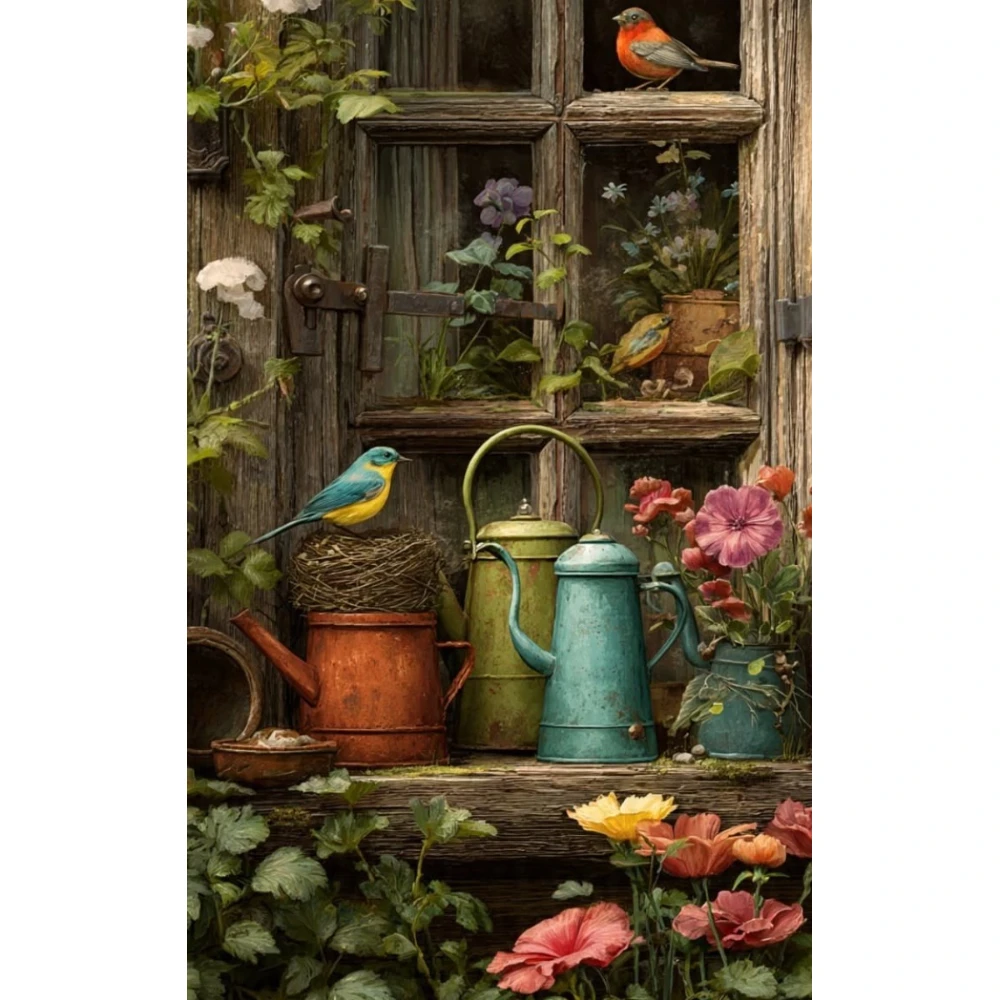 

500/1000/1200/2000 PCS Jigsaw Puzzles Corner of Garden Bird Window Scenery Family Activity Game for Gameroom Bedroom Home Decor