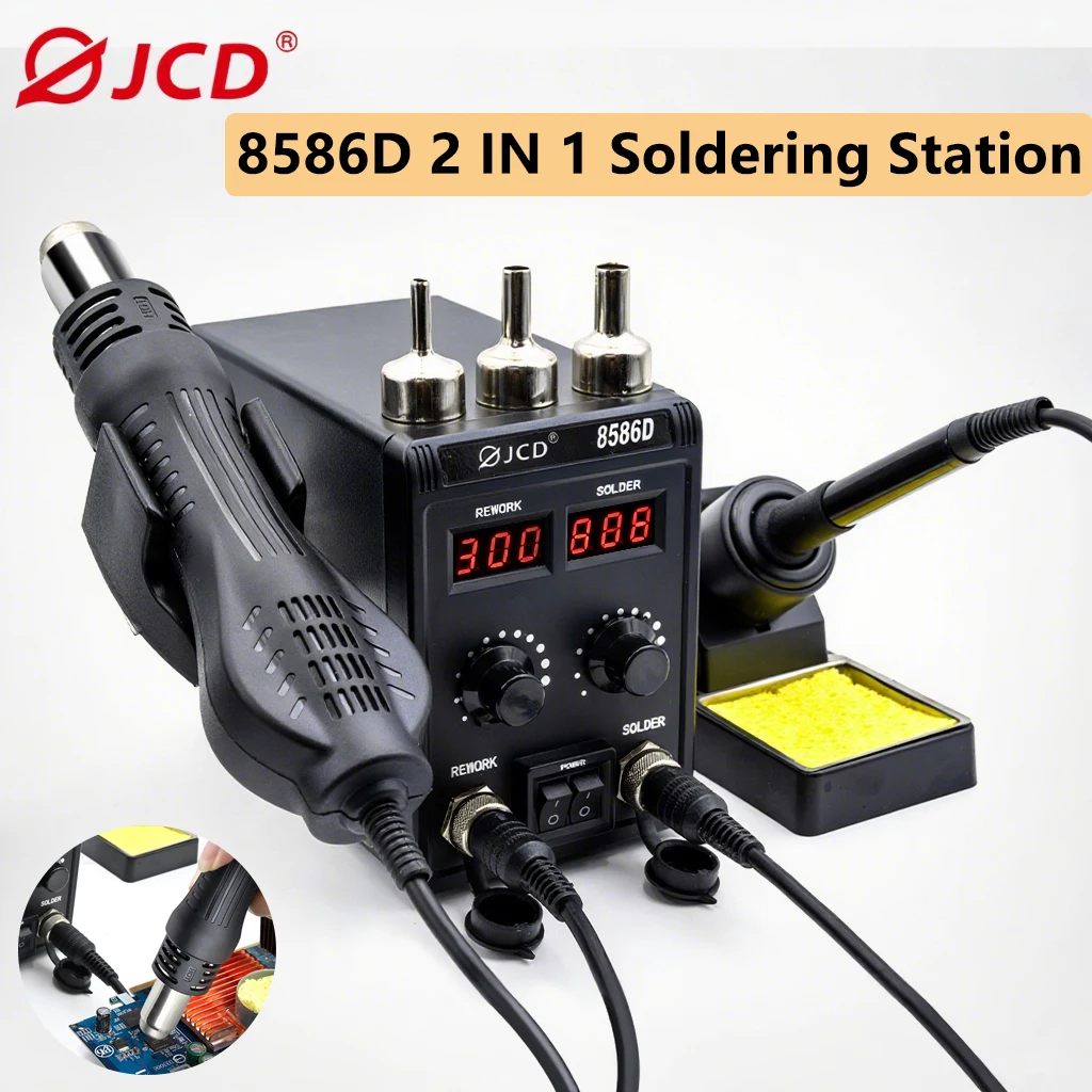 

JCD 8586D 2 in 1 Soldering Station Dual Digital Display Precise Temp Control Fast Heating High - Quality DIY & Solder BGA Repair