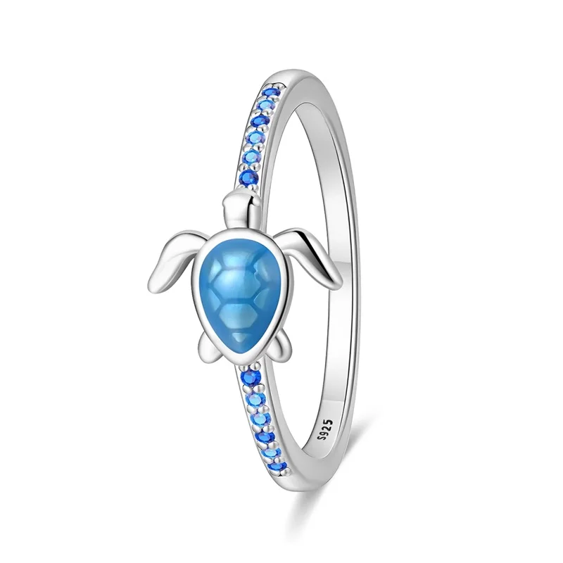 

Hot Sales 925 Sterling Silver Blue Turtle Ring Classic Popular Original For Women Girls Fine Birthday Anniversary Jewelry Gifts