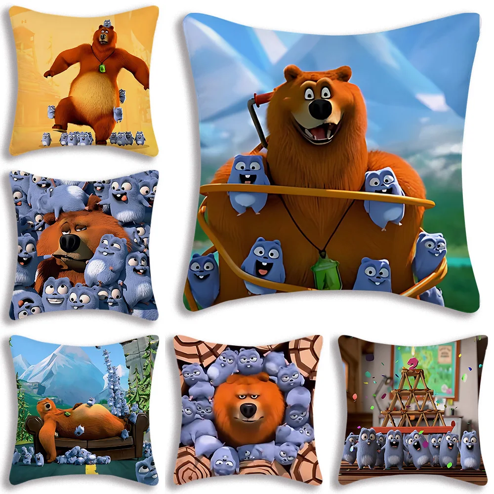 Grizzly And Lemmings Pillow Covers Cartoon Sofa Decorative Home Double-sided Printing Short Plush Cute Cushion Cover