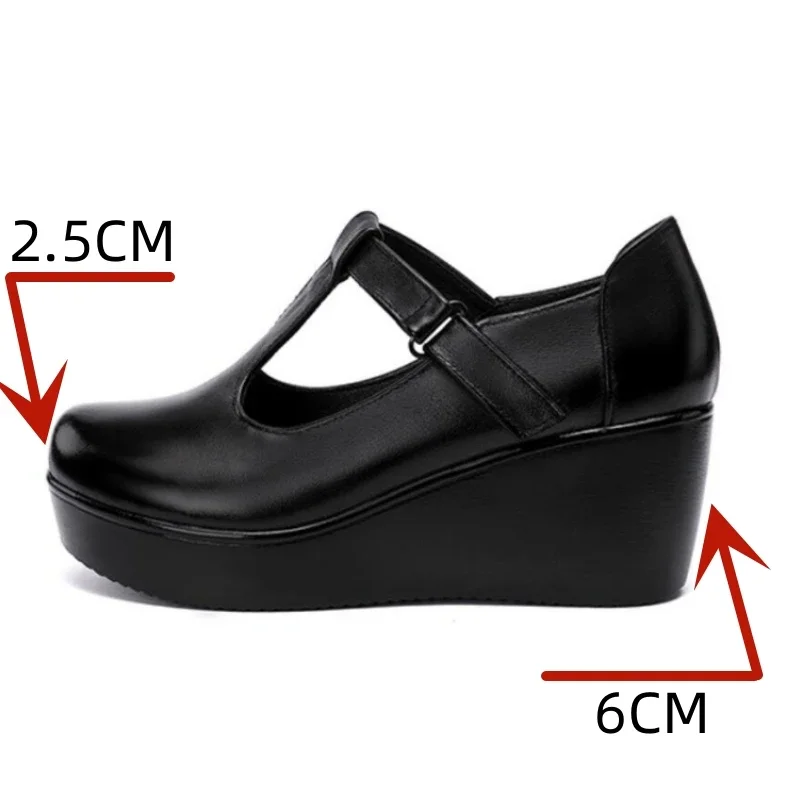 6cm Small Size 32-43 T Strap Shallow Mary Janes Women's Platform Pumps 2024 Fall Med Heels Wedges Shoes for Office Mom Dance