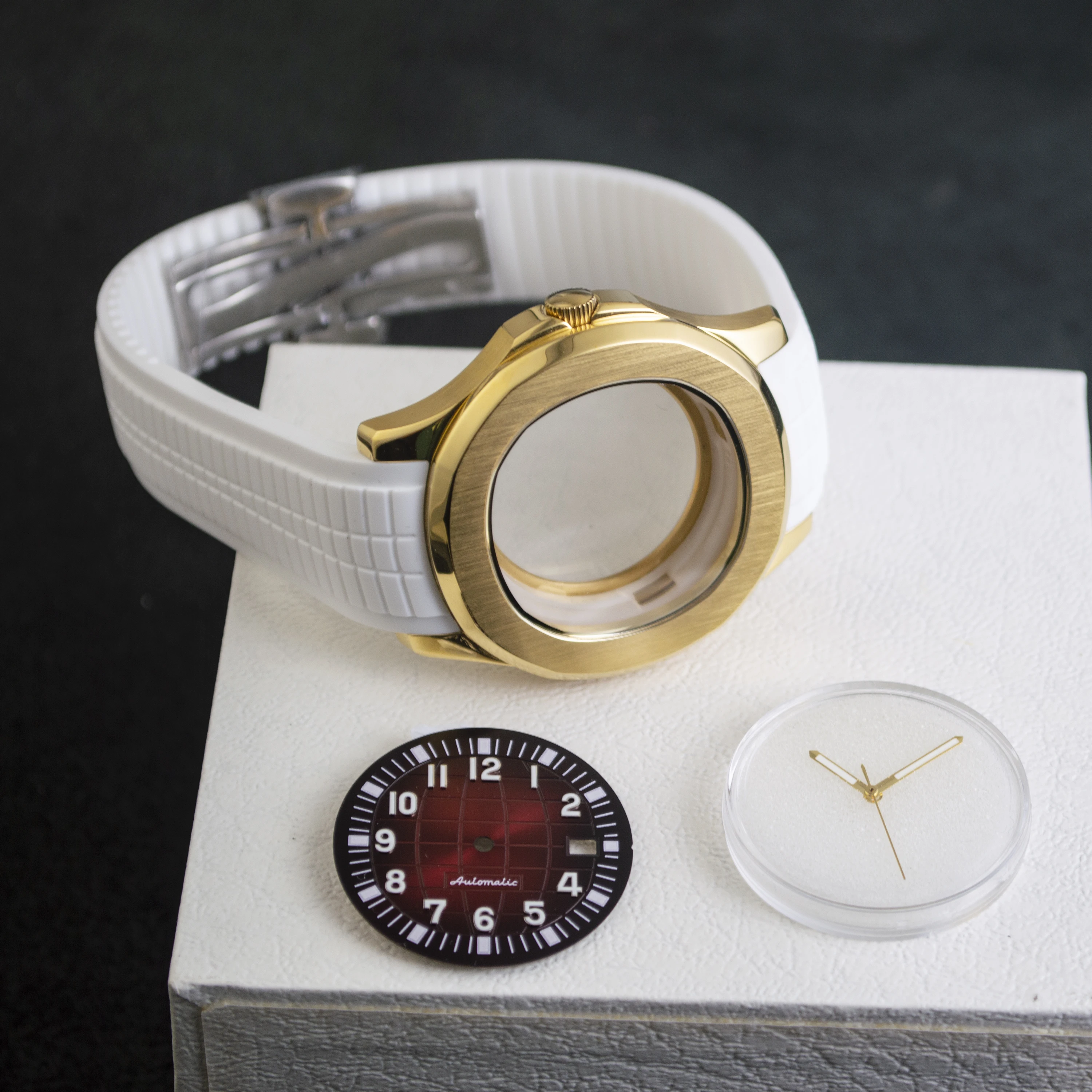

42mm NH35 Case for AQUANAUT Nautilus Case Dial Stainless Steel 10ATM Waterproof Watchcase Rubber Strap fit NH35 Movement Parts