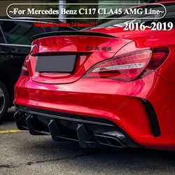 For Mercedes Benz C117 CLA45 AMG Line 2016-2019 4 Fins Car Rear Bumper Diffuser Rear Side Splitters Spoiler Lip Canards Trims