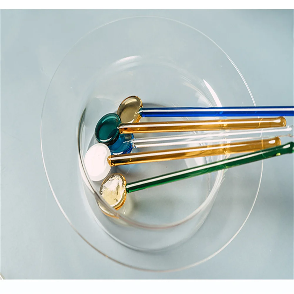 Heat-resistant Glass Spoon Stained Glass Long-handle Coffee Spoon Dessert Milk Stirring Ice Spoon Kitchen Gadgets
