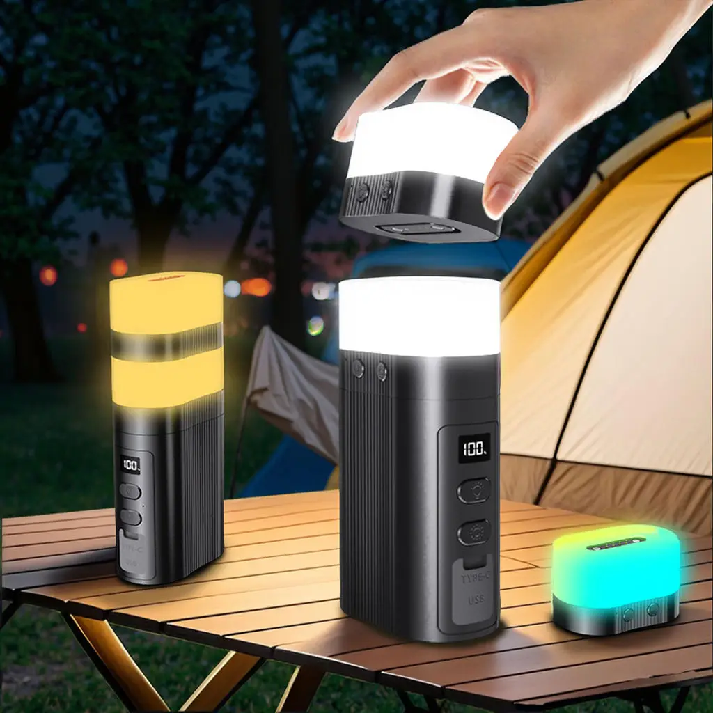 6600mAh Split LED Camping Lantern Magnetic Detachable Tent Light USB Rechargeable Power Bank RGB Emergency Outdoor Lamp