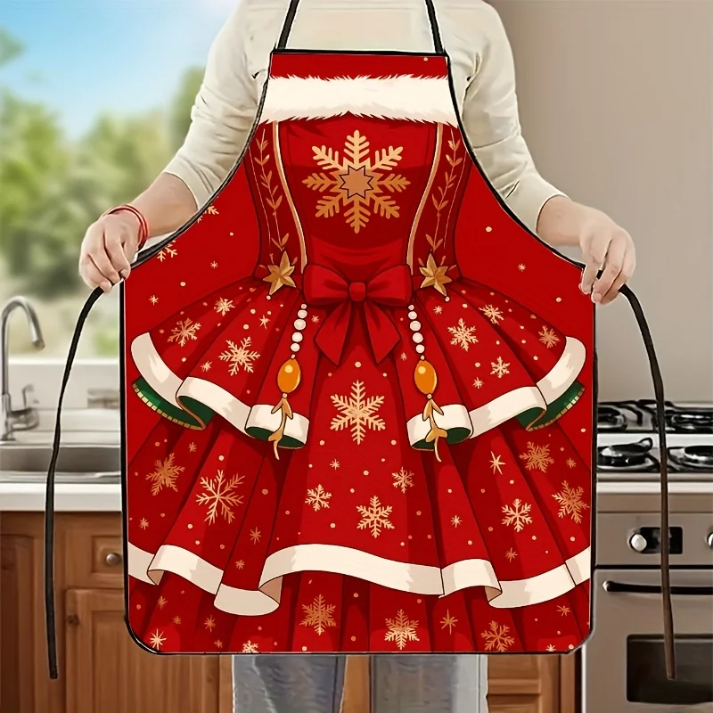 1pc Lolita Christmas Red Dress Print Apron for Baking, Painting, Cleaning Cooking Cute Apron for Chefs, Servers, Cafes BBQ Shops