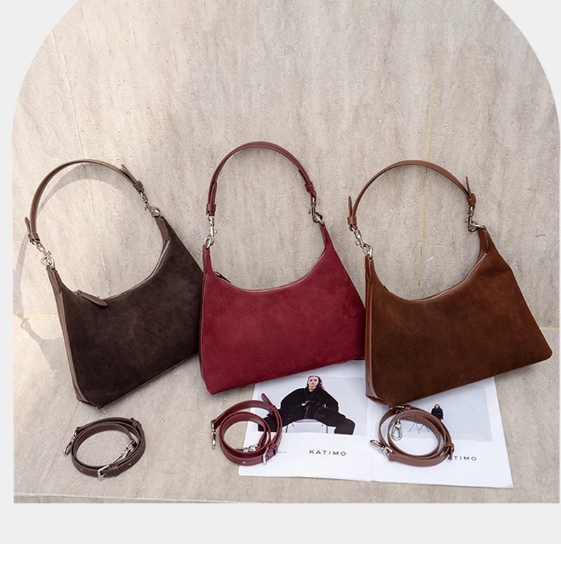 

Women's Suede Cow Leather Shoulder Bags Female Vintage Casual Soft Frosted Cowhide Handbags Ladies Fashion Designer Luxury Bags