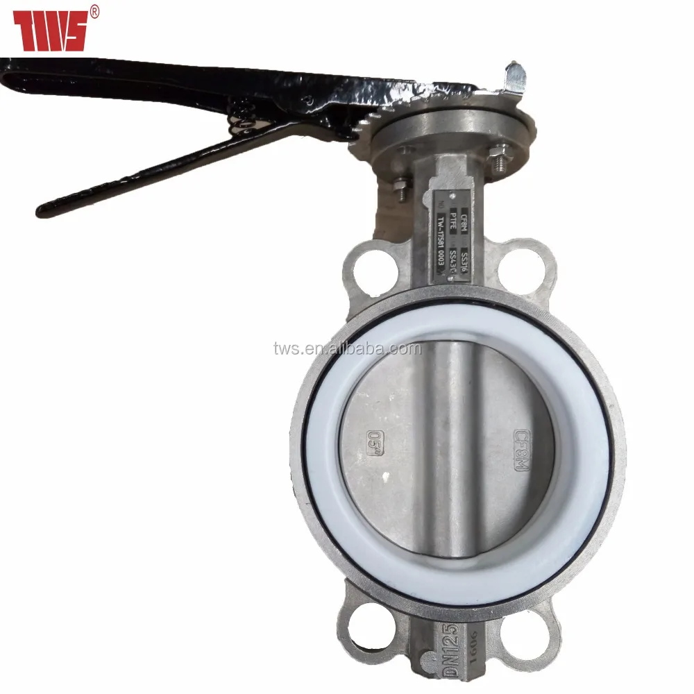 Inox CF8M PTFE Lined Wafer Type Butterfly Valve
