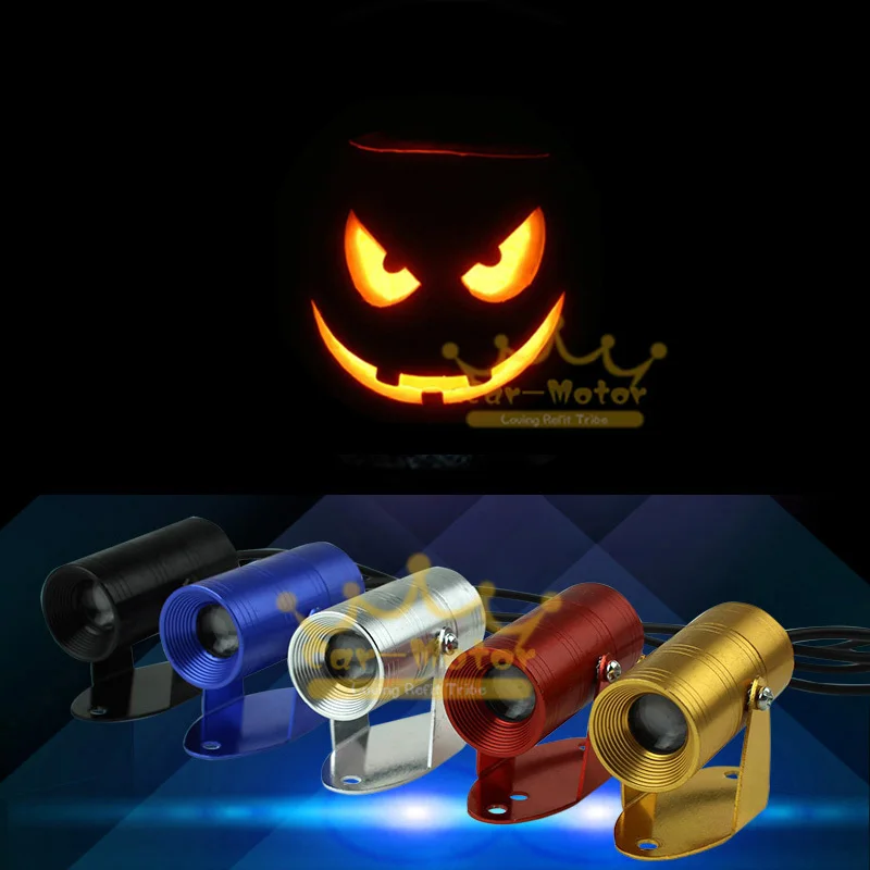 1pc Halloween Horror Pumpkin Joke Faces LED Light Logo Motorcycle Spotlight Laser Shadow Projector Universal