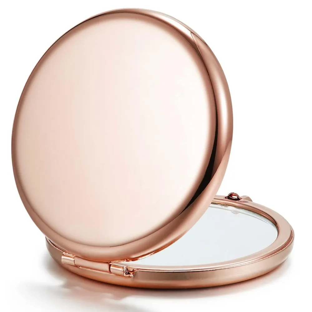 

Compact mirror for wallet, double-sided magnifying metal pocket makeup mirror (round, rose gold)