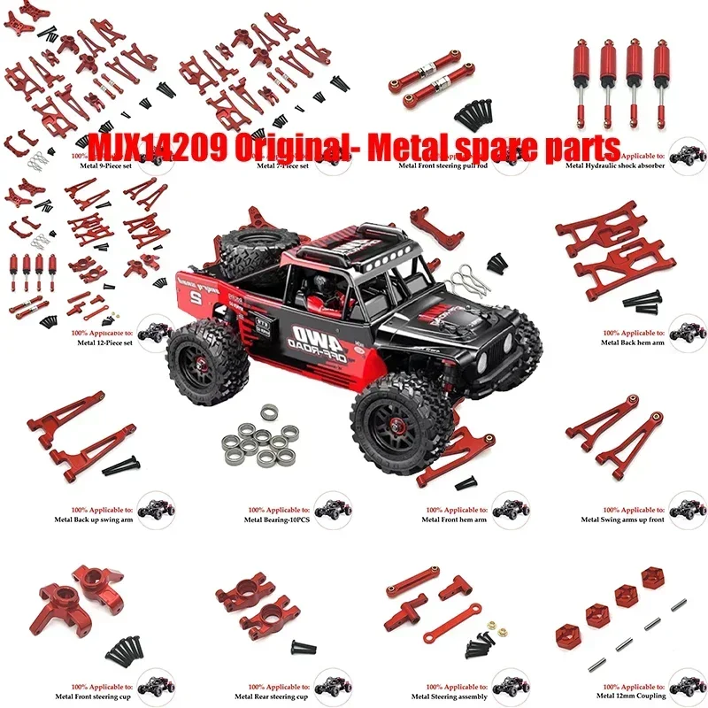 MJX 14209 14210 soporte de cubo de copa de dirección de Metal juego de brazo oscilante superior e inferior amortiguador 1/14 RC accesorios de piezas de actualización de coche