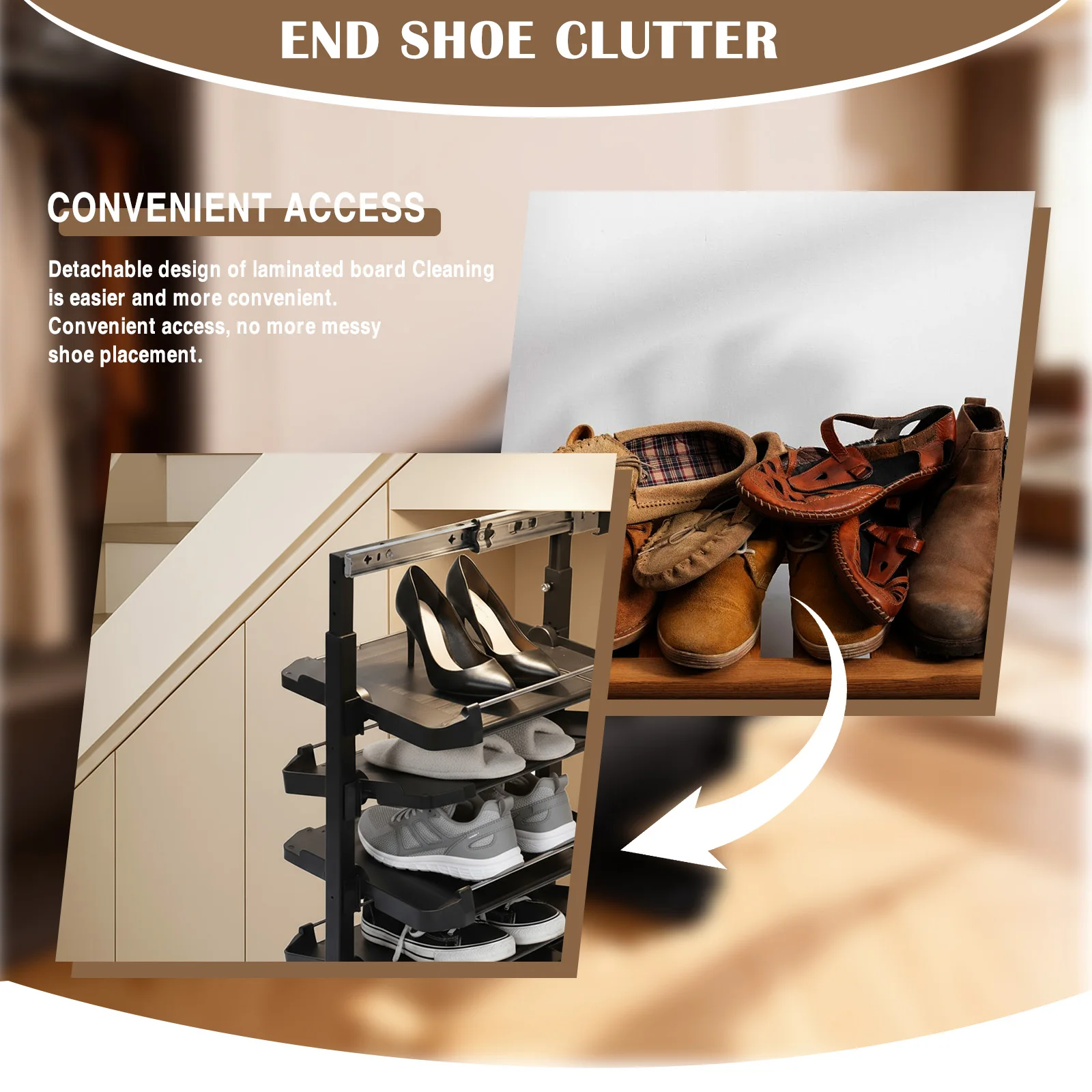 

4-уровневый выдвижной органайзер для обуви с регулируемой высотой, выдвижная полка для обуви для небольшой спальни или гардеробной