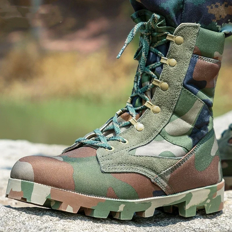 Kamuflaż taktyczne buty wspinaczkowe męskie wysoki górny zamek błyskawiczny na boku treningowe buty robocze w pustyni Outdoor alpinizm buty górskie